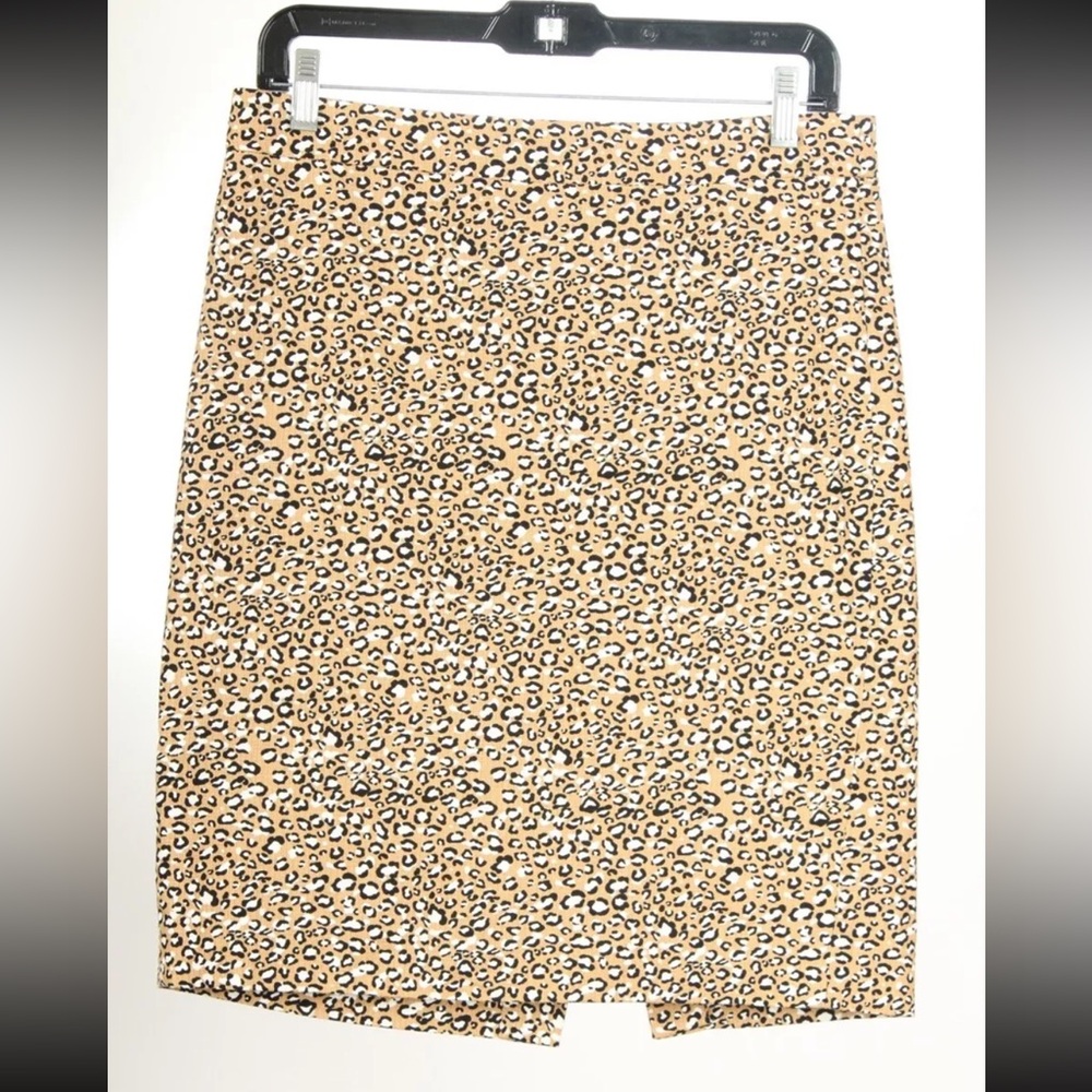 J. Crew Women’s Skirt 4 Brown White Black Leopard Print Straight Lined Cotton